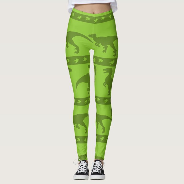 Grönt Raptor Mönster Leggings (Framsida)
