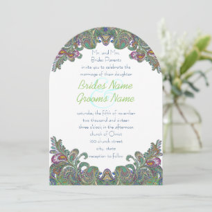 Grönt Raspberry Blue Damask Wedding bjudande Inbjudningar