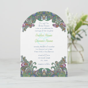 Grönt Raspberry Blue Damask Wedding bjudande Inbjudningar