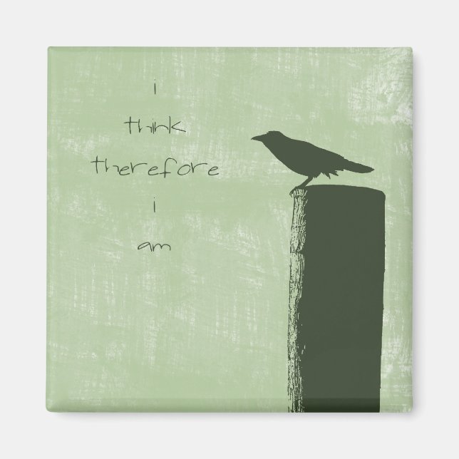 Grönt Raven Bird Tänka Quote Magnet (Framsidan)