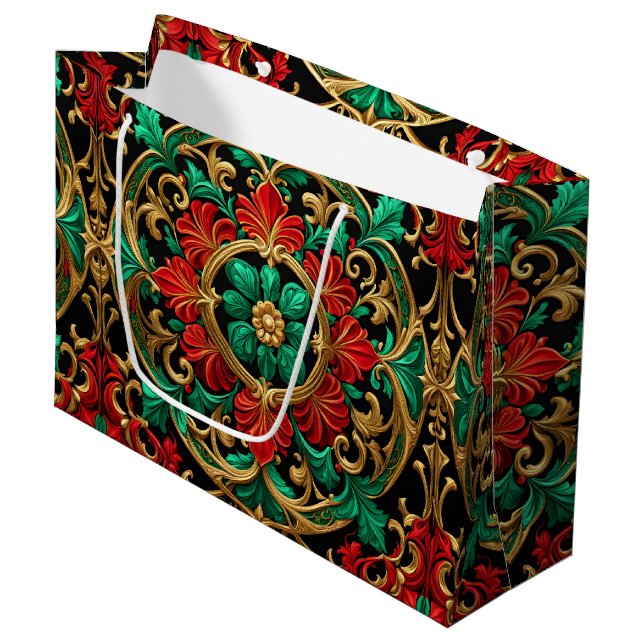 Grönt Red Decorative Helgdag Gift Bag (Framsidan Vinklad)