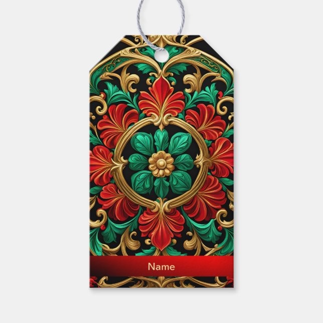 Grönt Red Decorative Helgdag Gift-Märkre Presentetikett (Framsidan)