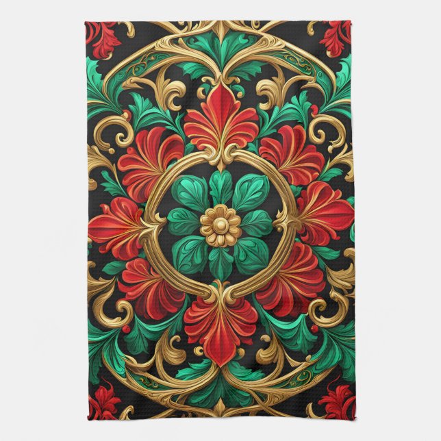 Grönt Red Decorative Helgdag Kitchen Towel Kökshandduk (Vertikal)