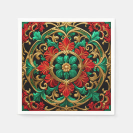 Grönt Red Decorative Helgdag Napkin Pappersservett