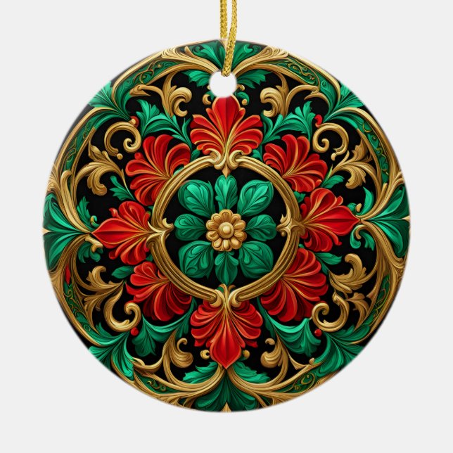 Grönt Red Decorative Helgdag Ornament (Framsidan)