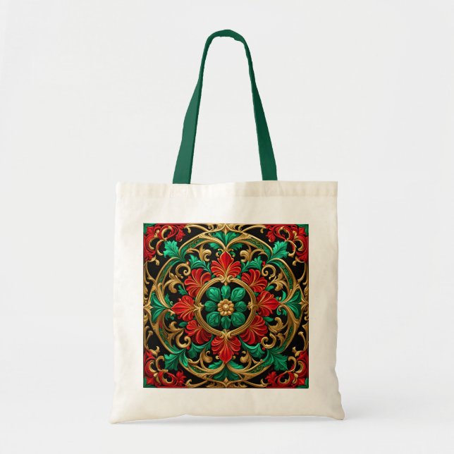 Grönt Red Decorative Helgdag Tote Bag Tygkasse (Framsidan)