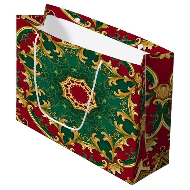 Grönt Red Decorative jul Helgdag Gift Bag (Framsidan Vinklad)