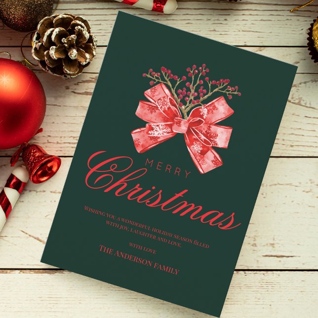 Grönt Red Elegant God jul Bow Julkort (Skapare uppladdad)
