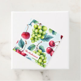 Grönt Red Fruit Food Mönster Grapes Cherry Gåvor Etiketter
