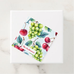 Grönt Red Fruit Food Mönster Grapes Cherry Gåvor Etiketter