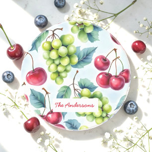 Grönt Red Fruit Food Mönster Grapes Cherry Underlägg