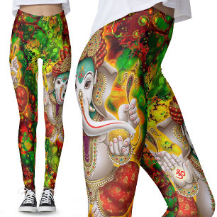 Grönt Red Ganesh Hippie Boho Psychedelic Festival Leggings