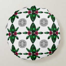 Grönt & Red Gemstone Mönster Pillow Rund Kudde