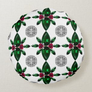 Grönt & Red Gemstone Mönster Pillow Rund Kudde