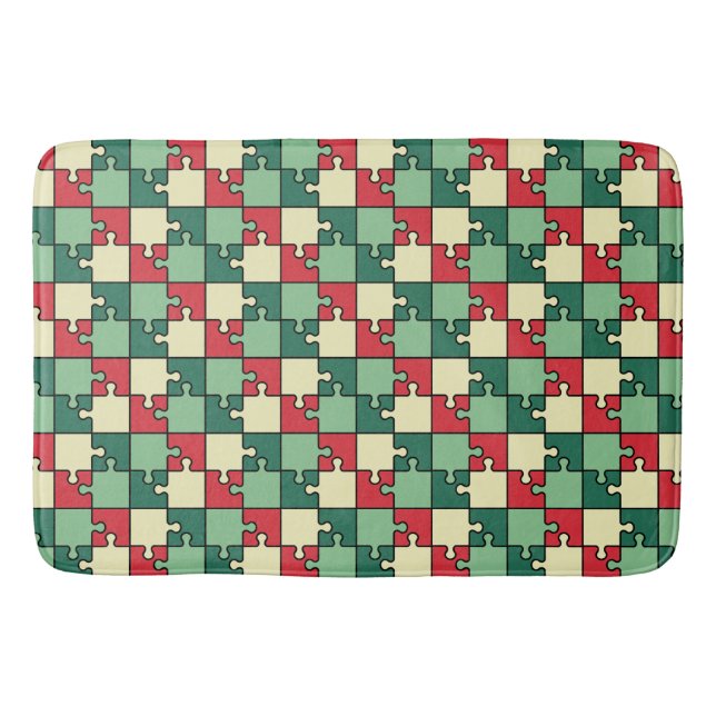 Grönt Red Geometric Puzzle Delarare Mönster Badrumsmatta (Framsidan)