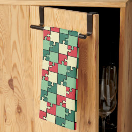 Grönt Red Geometric Puzzle Delarare Mönster Kökshandduk