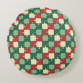 Grönt Red Geometric Puzzle Delarare Mönster Rund Kudde