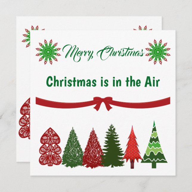 Grönt & Red God jul Träd Helgdag Card Julkort (Fram/baksida)