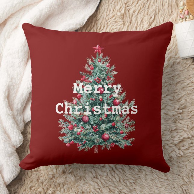 Grönt Red God jul Träd Santa (på baksidan) Kudde (Filt)