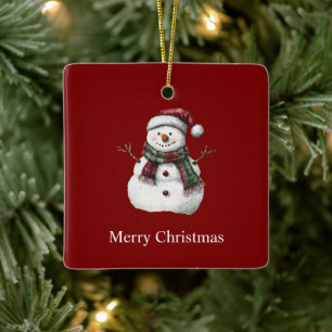 Grönt Red God jul Träd Snögubbe Julgransprydnad Keramik