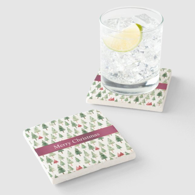 Grönt Red God jul Träd Stenunderlägg (Sidan)