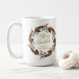 Grönt Red Gräs Cones Guld-skript, julkrans Kaffemugg
