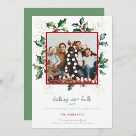 Grönt Red Guld jul Holly Ny adress Photo Julkort