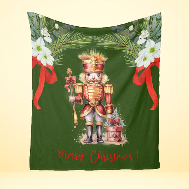 Grönt Red Guld jul Nutcracker Fleecefilt (Green Red Gold Christmas Nutcracker Fleece Blanket)