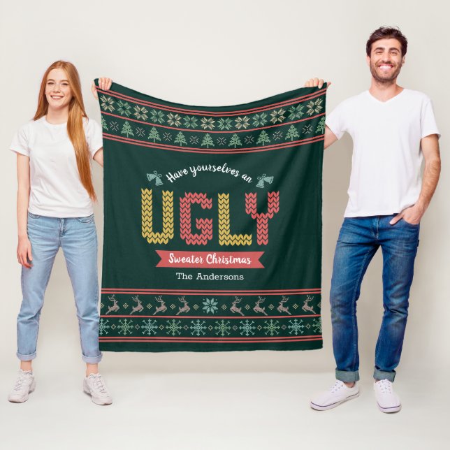 Grönt Red Guld Ugly jul Sweater Nordic Sticka Fleecefilt (På plats)