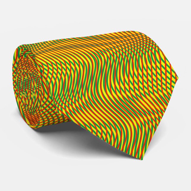 Grönt Red Gult Abstrakt Trippy Vågigt Psychedelic Slips (Rullad)
