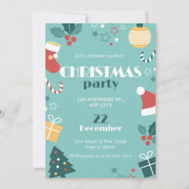 Grönt Red Gult Cute Simple jul Party Inbjudningar