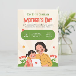 Grönt Red Illustrated Mors dag Inbjudan