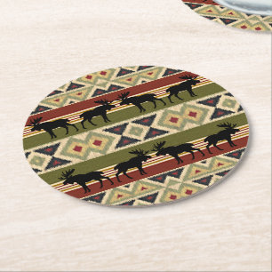 Grönt Red Ivory Ochre Ethnic-utseende Underlägg Papper Rund