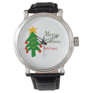 Grönt red julgran god jul lägg till namn armbandsur