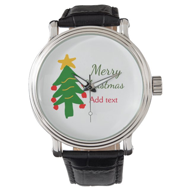 Grönt red julgran god jul lägg till namn armbandsur (Framsida)