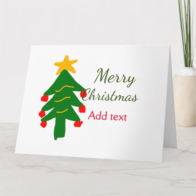 Grönt red julgran god jul lägg till namn kort (Framsida)