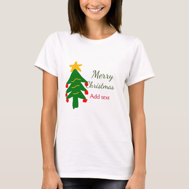 Grönt red julgran god jul lägg till namn t shirt (Framsida)