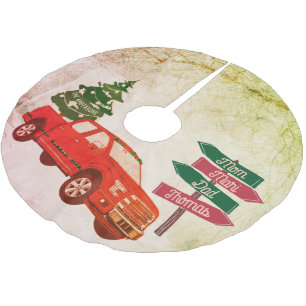 Grönt Red Lastbil Family Rustic Vintage jul Julgransmatta Borstad Polyester