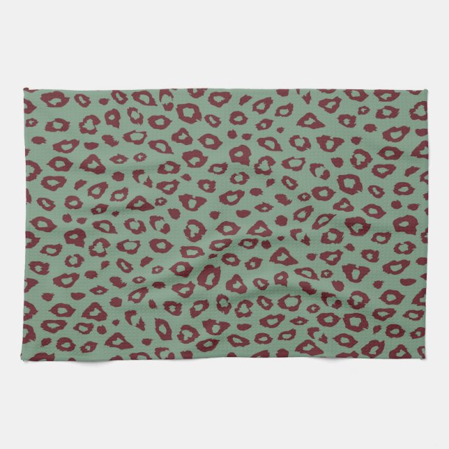 Grönt Red Leopard Skriv ut Kökshandduk (Horisontell)