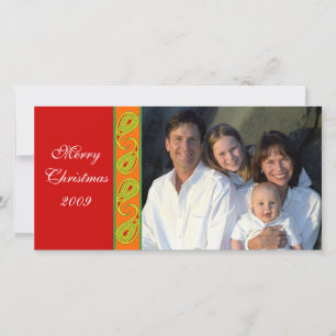 Grönt Red Orange Paisley-familjens julfoto Julkort