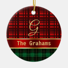 Grönt Red Play och Ribbon med Namn och Initial Julgransprydnad Keramik