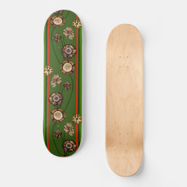 Grönt Red Retro Flower Coola Vintage Blommigt Teck Mini Skateboard Bräda 18,5 Cm