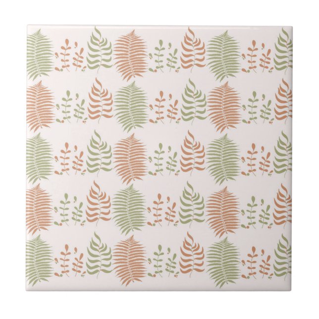 Grönt Red Retro Vintage Löv Mönster Kakelplatta (Framsidan)