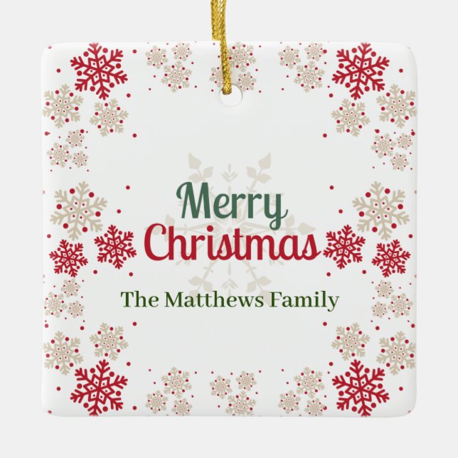 Grönt Red Snowflake-jul Julgransprydnad Keramik (Framsida)