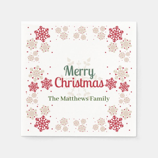 Grönt Red Snowflake-jul Pappersservett (Framsidan)