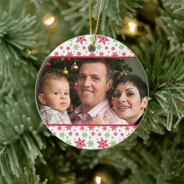 Grönt Red Snowflake Mönster julfoto Julgransprydnad Keramik (Träd)