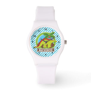 Grönt & Red Stegosaurus Dinosaur; Blue & White Armbandsur