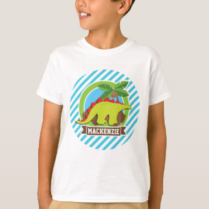 Grönt & Red Stegosaurus Dinosaur; Blue & White Tee Shirt