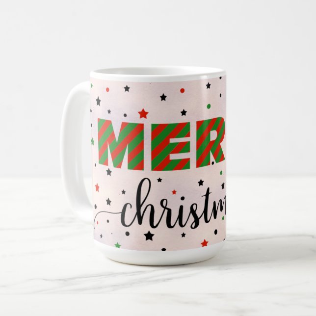 Grönt Red Stripe God jul Stars Gräns Kaffemugg (Framsida vänster)