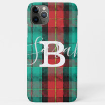 Grönt & Red Tartan Checkered Monogram Namn